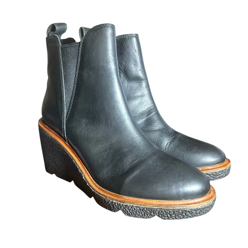 Clarks Clarkford Top Black Leather Wedge Boots US 8 EU 39